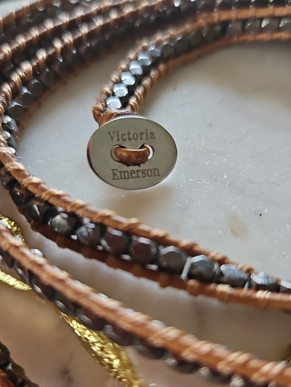 VICTORIA EMERSON Leather And Metal Bead Wrap Bracelet/Choker/Strap